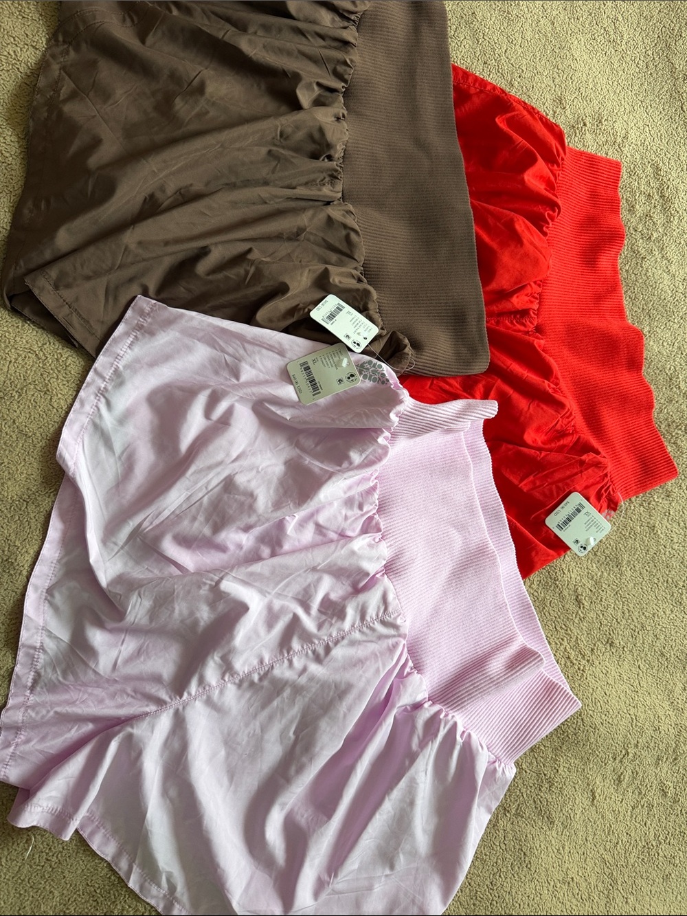 Free People Athletic Shorts Trio — Brown, Red, Light Pink